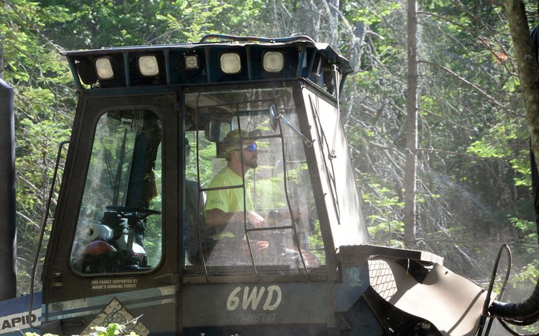 Photo of individual running a forwarder for a logging company.