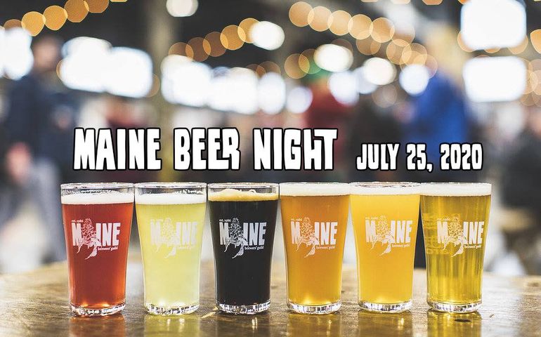 Publicity art for Maine Beer Night showing six glasses of beer and "Maine Beer Night, July 25, 2020."