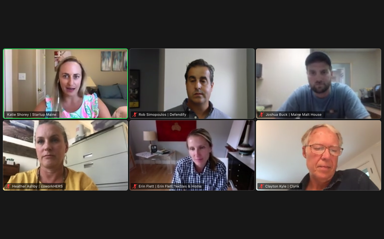 Screen shot of five CEOs and session moderator in the CEO panel on Zoom.
