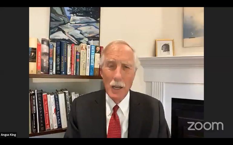 Screen shot of U.S. Sen. Angus King from his home in Washington, D.C.