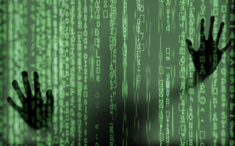graphic depiction of hands and a computer screen 