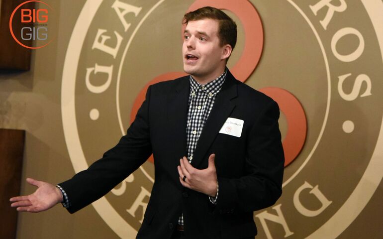 Zachary Dalyrample making his pitch for the "Big Gig" contest.