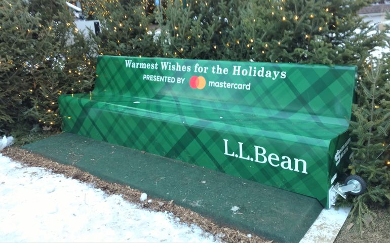 outdoor bench, green and with LL Bean logo