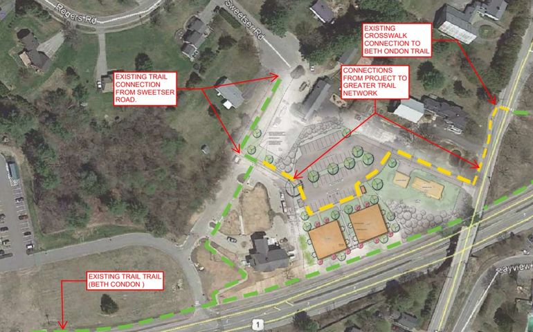 aerial photo of Route 1 corridor in Yarmouth, showing locations of properties