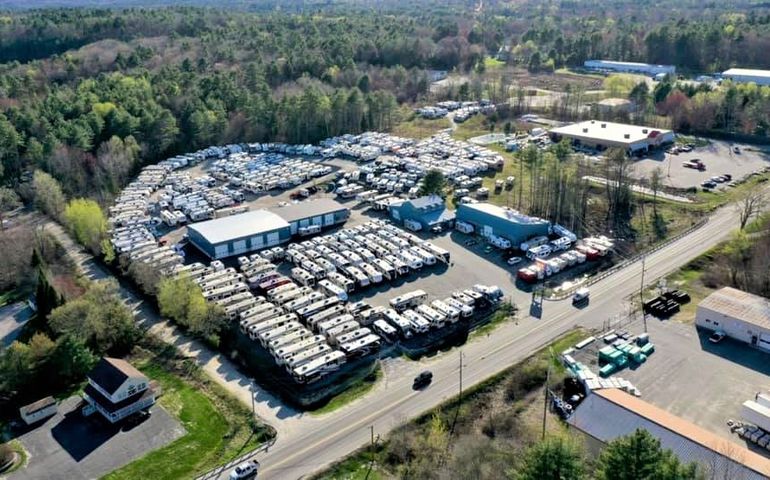 aerial view of lot with RV's parked