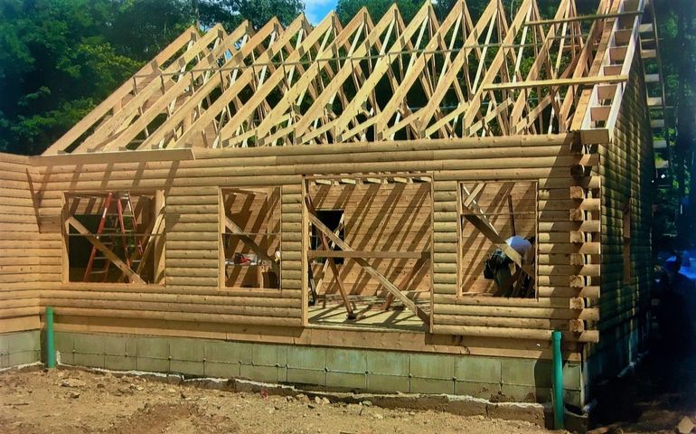 log cabin under construction