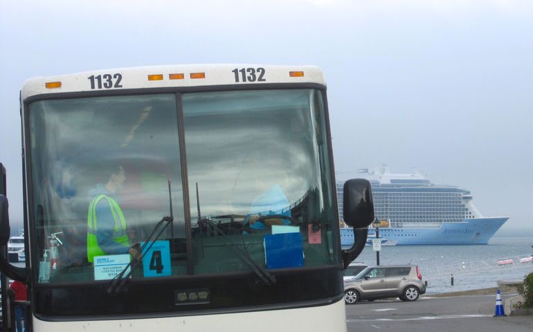 cruise ship and bus