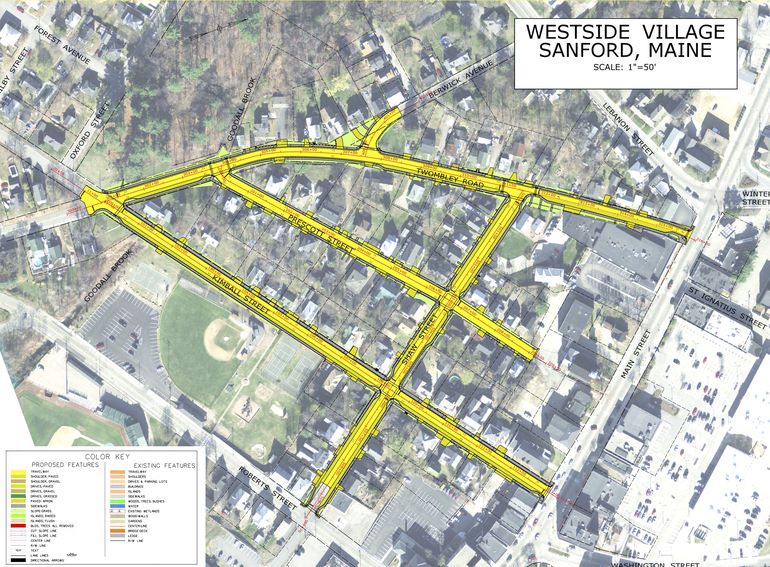 map with yellow lines