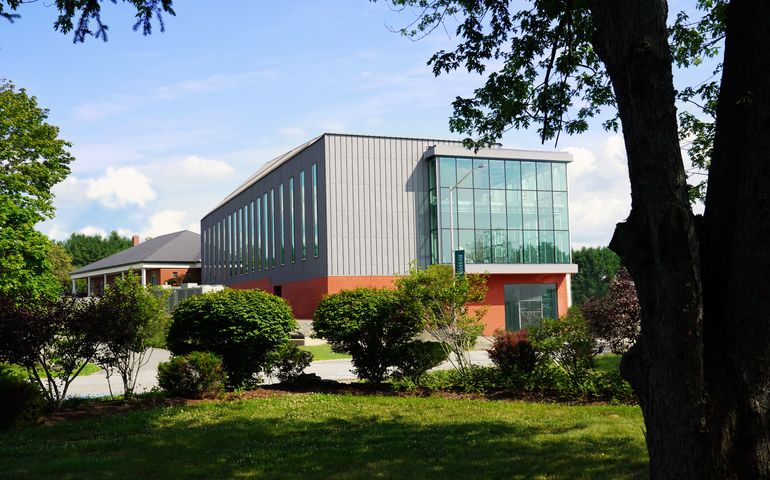 Outside of new College of Business building at Husson University in Bangor 