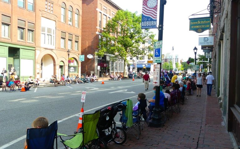 street and people in chairs