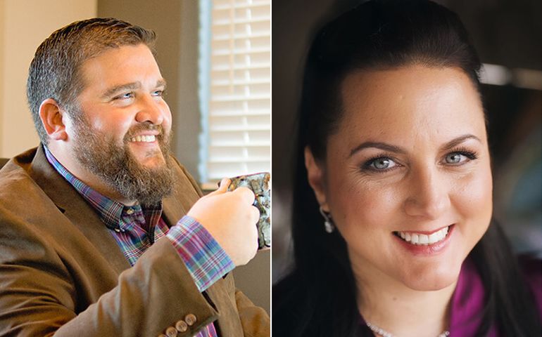 side by side portrait photos of Seth Seagraves and Michelle Accardi 