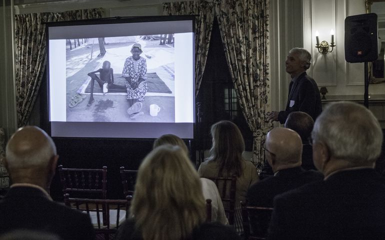 people viewing slides