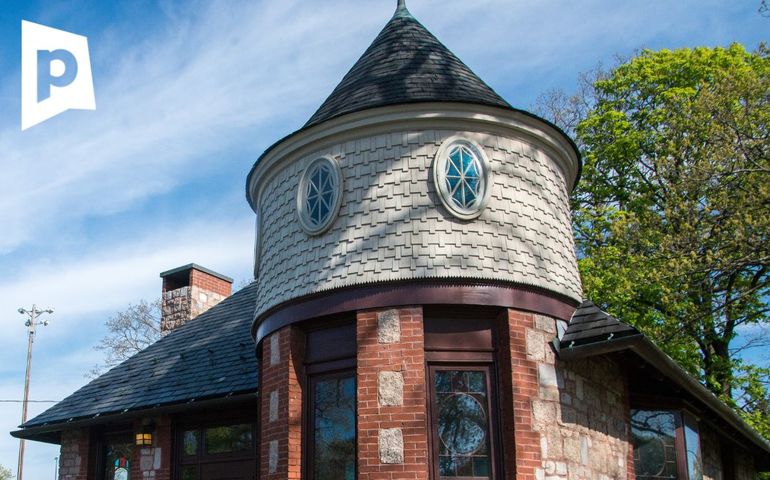 Castle building exterior in park 