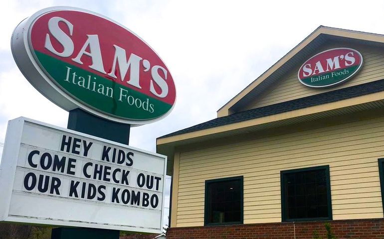 restaurant and sign