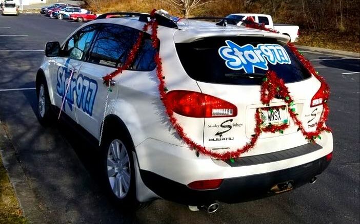 car with wreaths