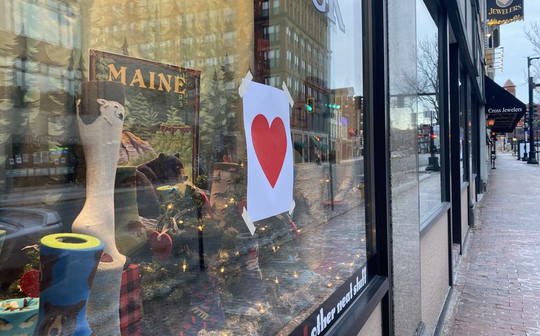 Retail store windows on Congress Street in Portland 