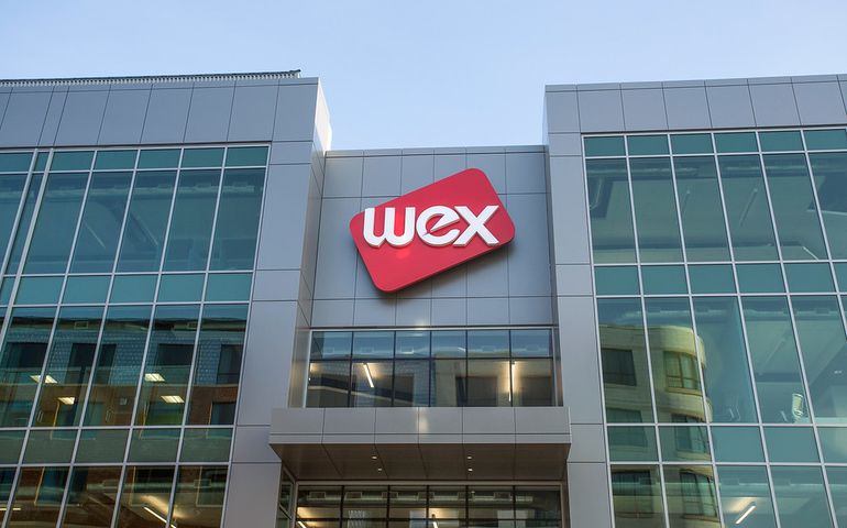 WEX building exterior, blue sky 