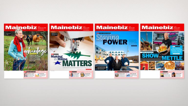 four Mainebiz print covers