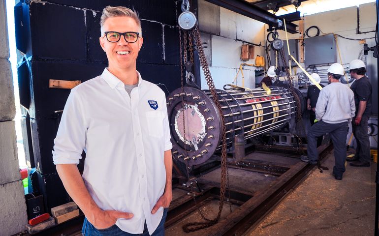 Sascha Deri in rocket manufacturing facility.
