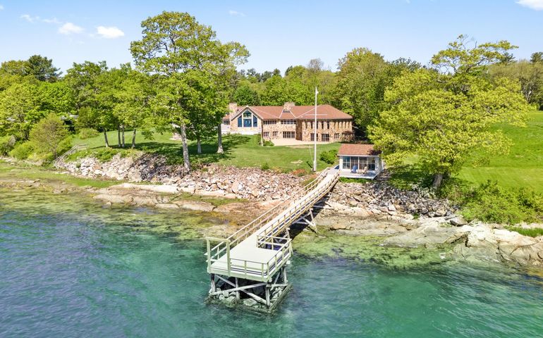 aerial of house dock water