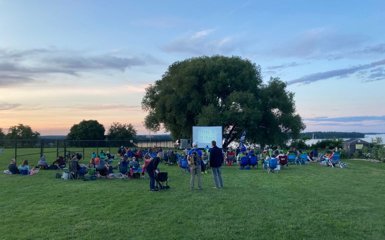 Outdoor film screening on the Eastern Promenade of Portland