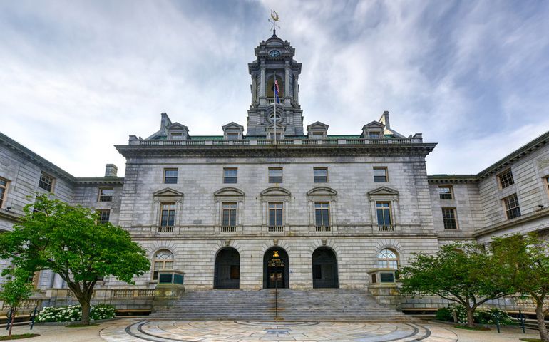 19th century building with ornate gray facade