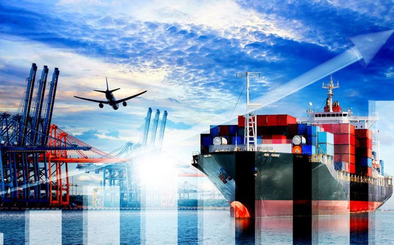graphic with plane and ship