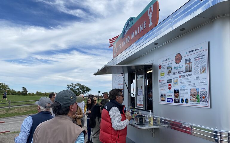 People lined up at Bite Into Maine lobster truck