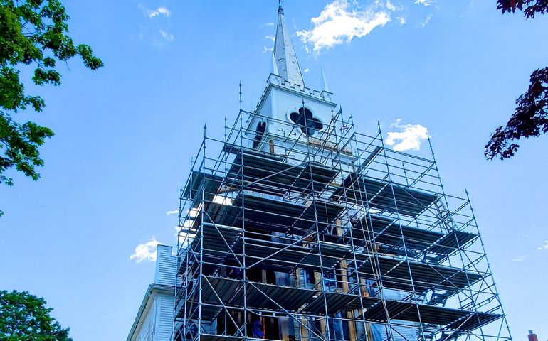 church with scaffolding