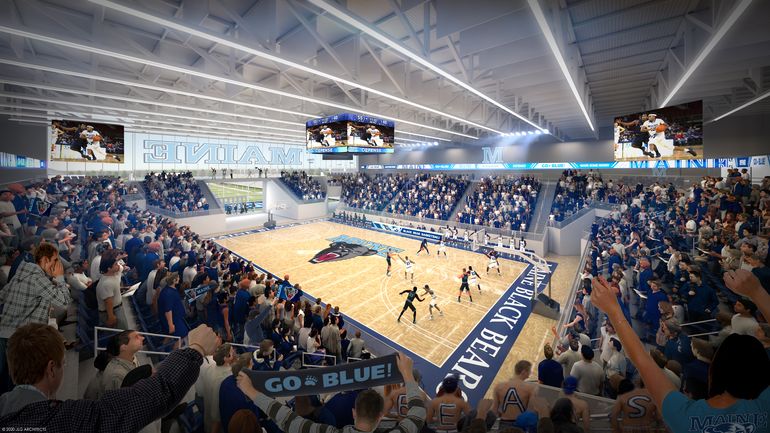 interior rendering showing a basketball game