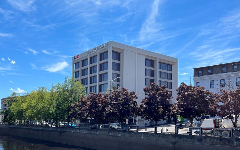 building and trees