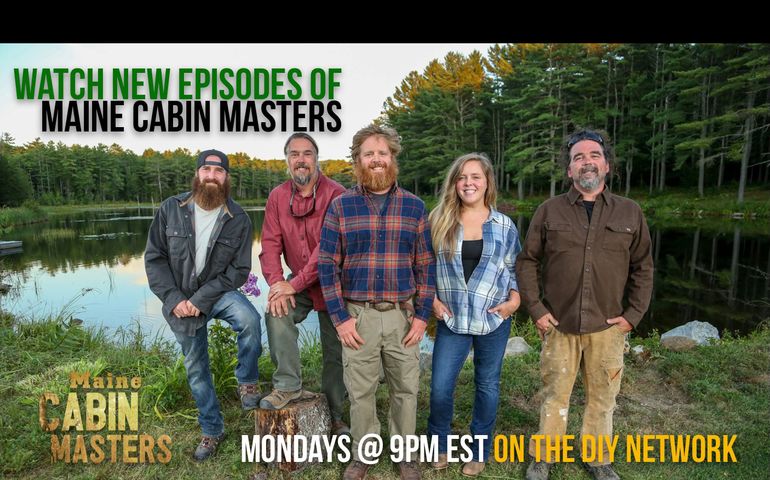 Maine Cabin Masters promo shot showing 5 team members