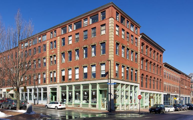 brick building and street