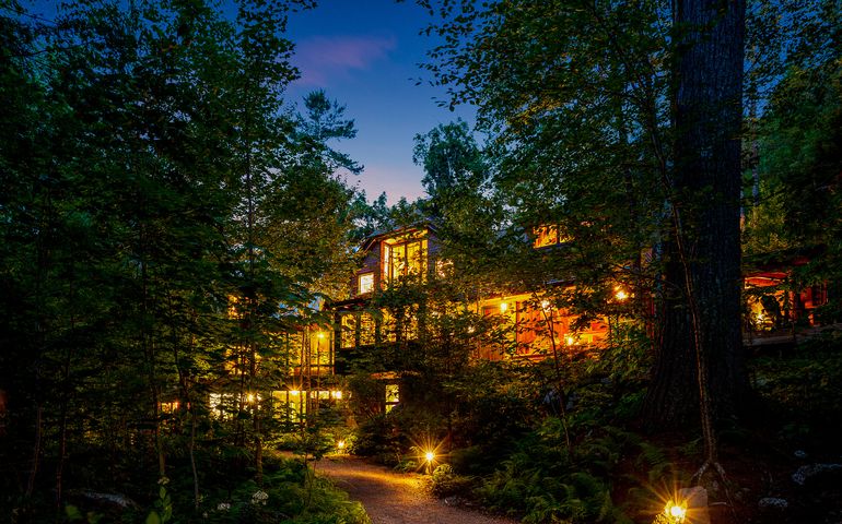 house with lights on