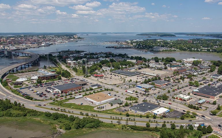 aerial of city and water