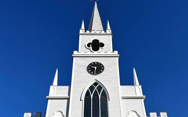 church steeple with clock