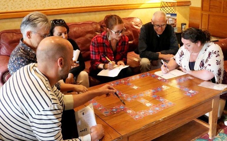 people around coffee table