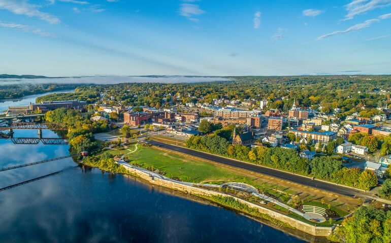 aerial of town and river