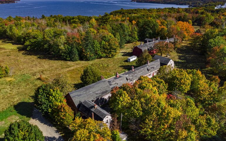 aerial of farm buildings harbor