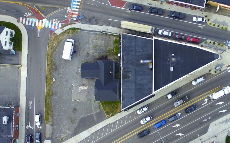 aerial of streets and vehicles