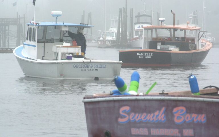 lobsterboats in fog