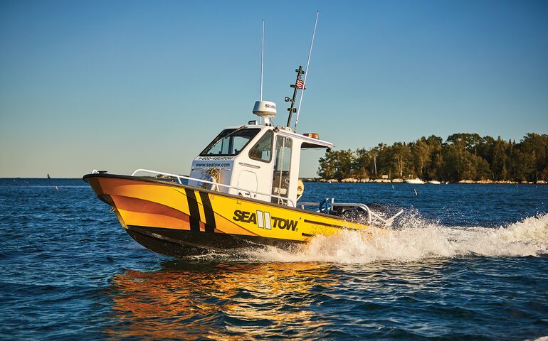 yellow boat underway