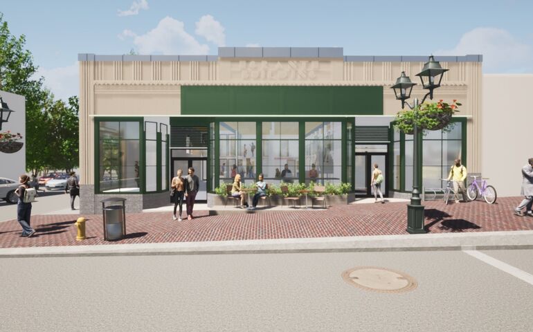rendering of building and people
