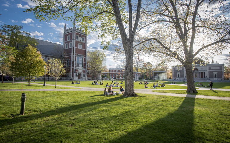 Campus wide shot with students 