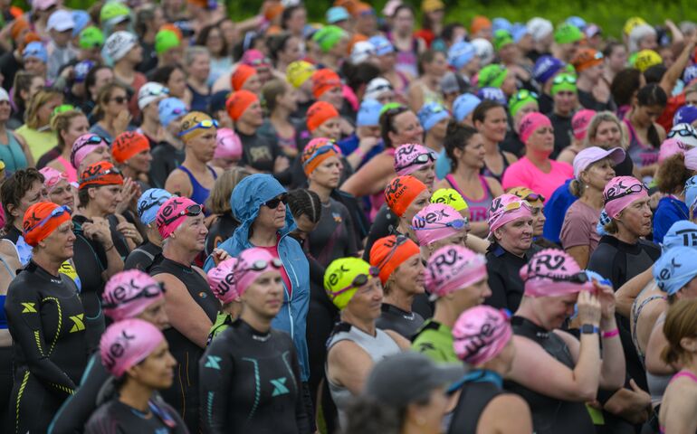 Crowd of swimmers