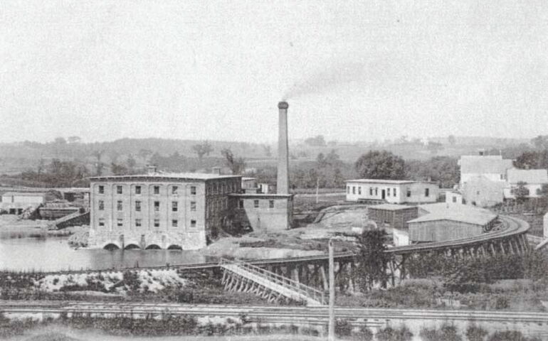 old photo of mill buildings
