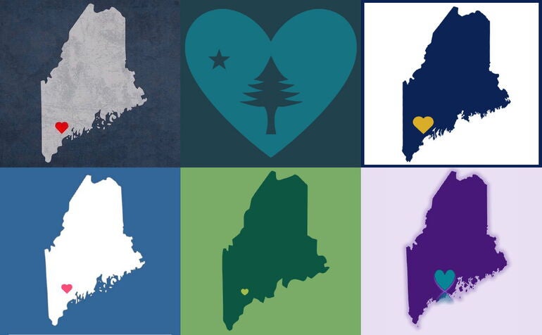 Maine maps with hearts 