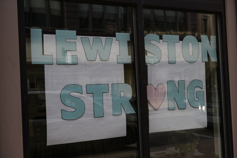Lewiston Strong in shop window 