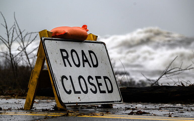 Road Closed sign after storm