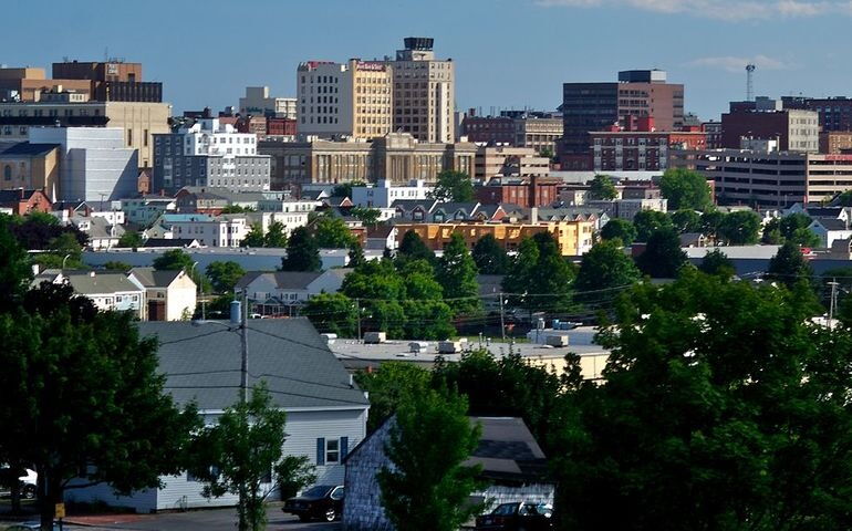 aerial of city buildings